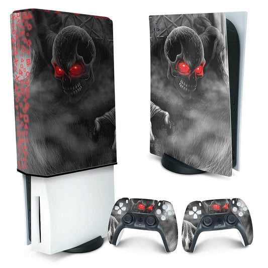 KIT Capa Anti Poeira e Skin Anti-Rage PS5 Fat Vertical - Caveira Skull