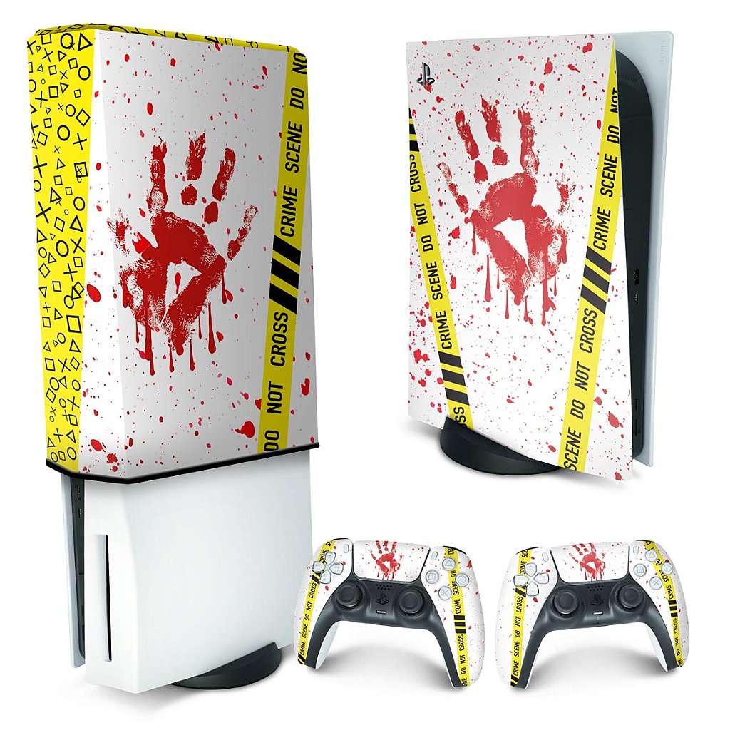 KIT Capa Anti Poeira e Skin Anti-Rage PS5 Fat Vertical - Cena De Crime Scene