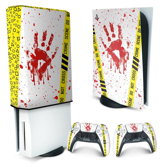 KIT Capa Anti Poeira e Skin Anti-Rage PS5 Fat Vertical - Cena De Crime Scene