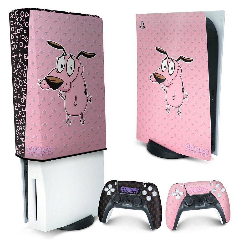 KIT Capa Anti Poeira e Skin Anti-Rage PS5 Fat Vertical - Coragem: O Cão Covarde