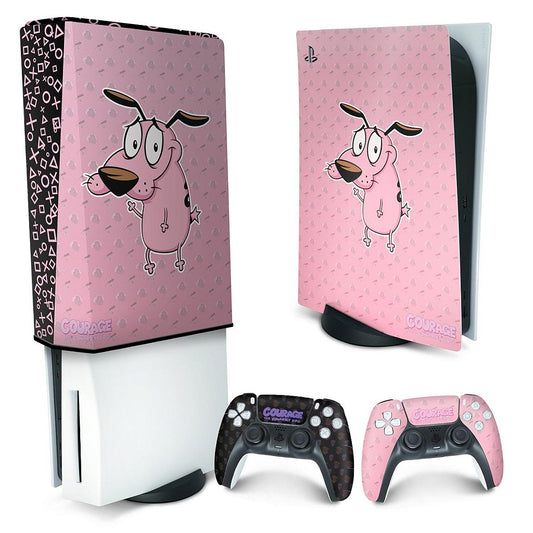 KIT Capa Anti Poeira e Skin Anti-Rage PS5 Fat Vertical - Coragem: O Cão Covarde