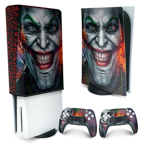 KIT Capa Anti Poeira e Skin Anti-Rage PS5 Fat Vertical - Coringa Joker - Pop Arte Skins