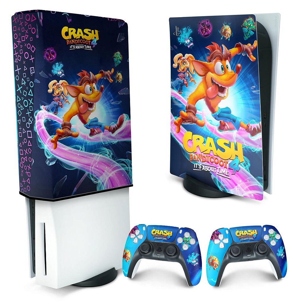 KIT Capa Anti Poeira e Skin Anti-Rage PS5 Fat Vertical - Crash Bandicoot 4