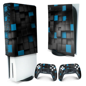 KIT Capa Anti Poeira e Skin Anti-Rage PS5 Fat Vertical - Cubos - Pop Arte Skins