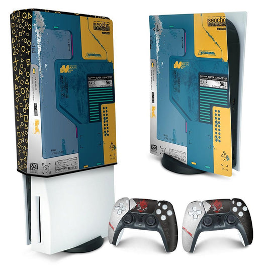 KIT Capa Anti Poeira e Skin Anti-Rage PS5 Fat Vertical - Cyberpunk 2077 Bundle