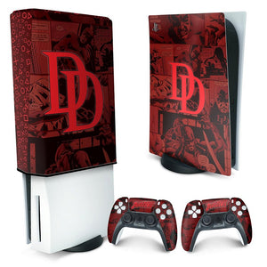 KIT Capa Anti Poeira e Skin Anti-Rage PS5 Fat Vertical - Daredevil Demolidor Comics - Pop Arte Skins