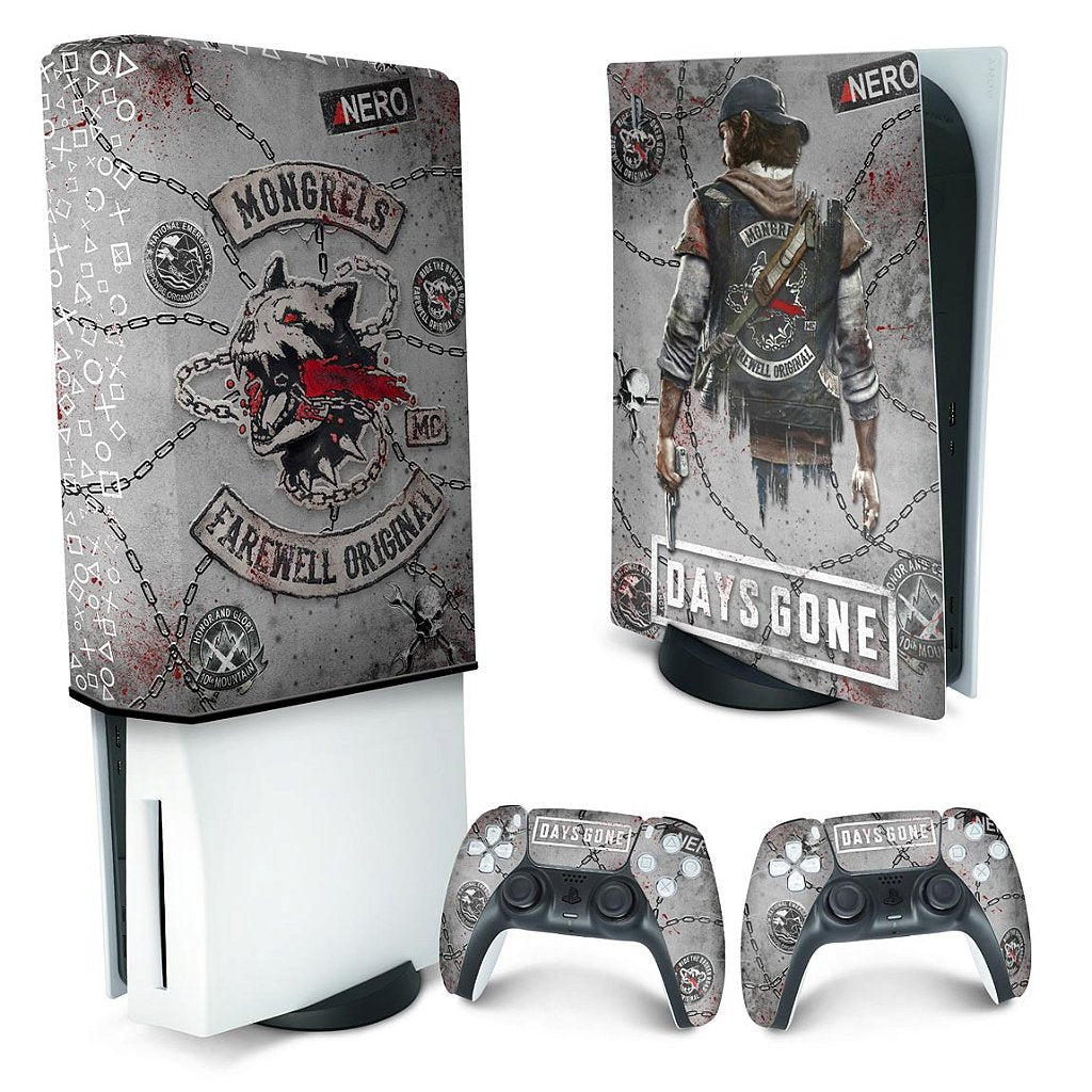 KIT Capa Anti Poeira e Skin Anti-Rage PS5 Fat Vertical - Days Gone