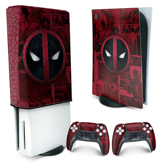 KIT Capa Anti Poeira e Skin Anti-Rage PS5 Fat Vertical - Deadpool Comics