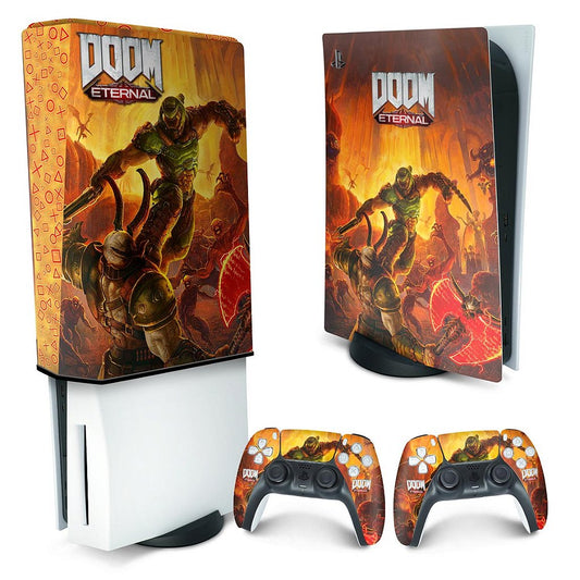 KIT Capa Anti Poeira e Skin Anti-Rage PS5 Fat Vertical - Doom Eternal