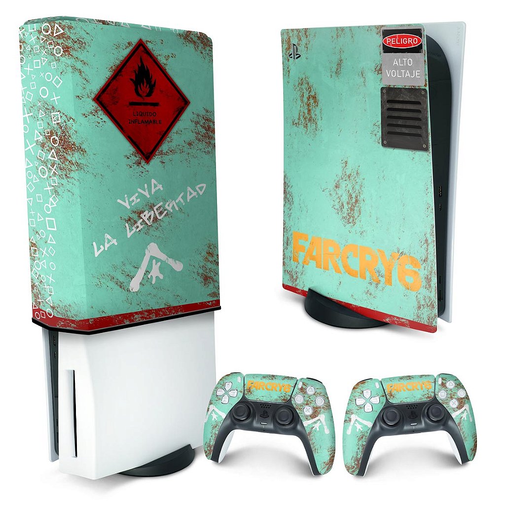 KIT Capa Anti Poeira e Skin Anti-Rage PS5 Fat Vertical - Far Cry 6