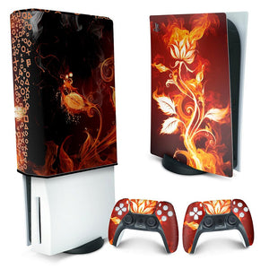 KIT Capa Anti Poeira e Skin Anti-Rage PS5 Fat Vertical - Fire Flower - Pop Arte Skins
