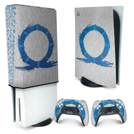 KIT Capa Anti Poeira e Skin Anti-Rage PS5 Fat Vertical - God Of War Ragnarok