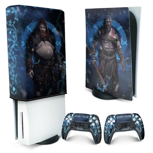 KIT Capa Anti Poeira e Skin Anti-Rage PS5 Fat Vertical - God of War Ragnarok B