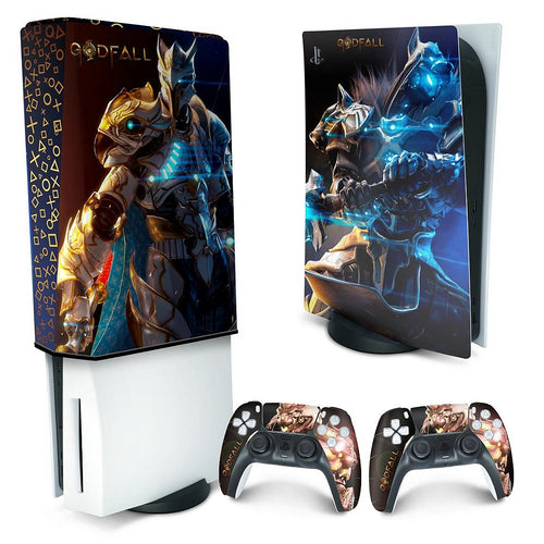 KIT Capa Anti Poeira e Skin Anti-Rage PS5 Fat Vertical - Godfall