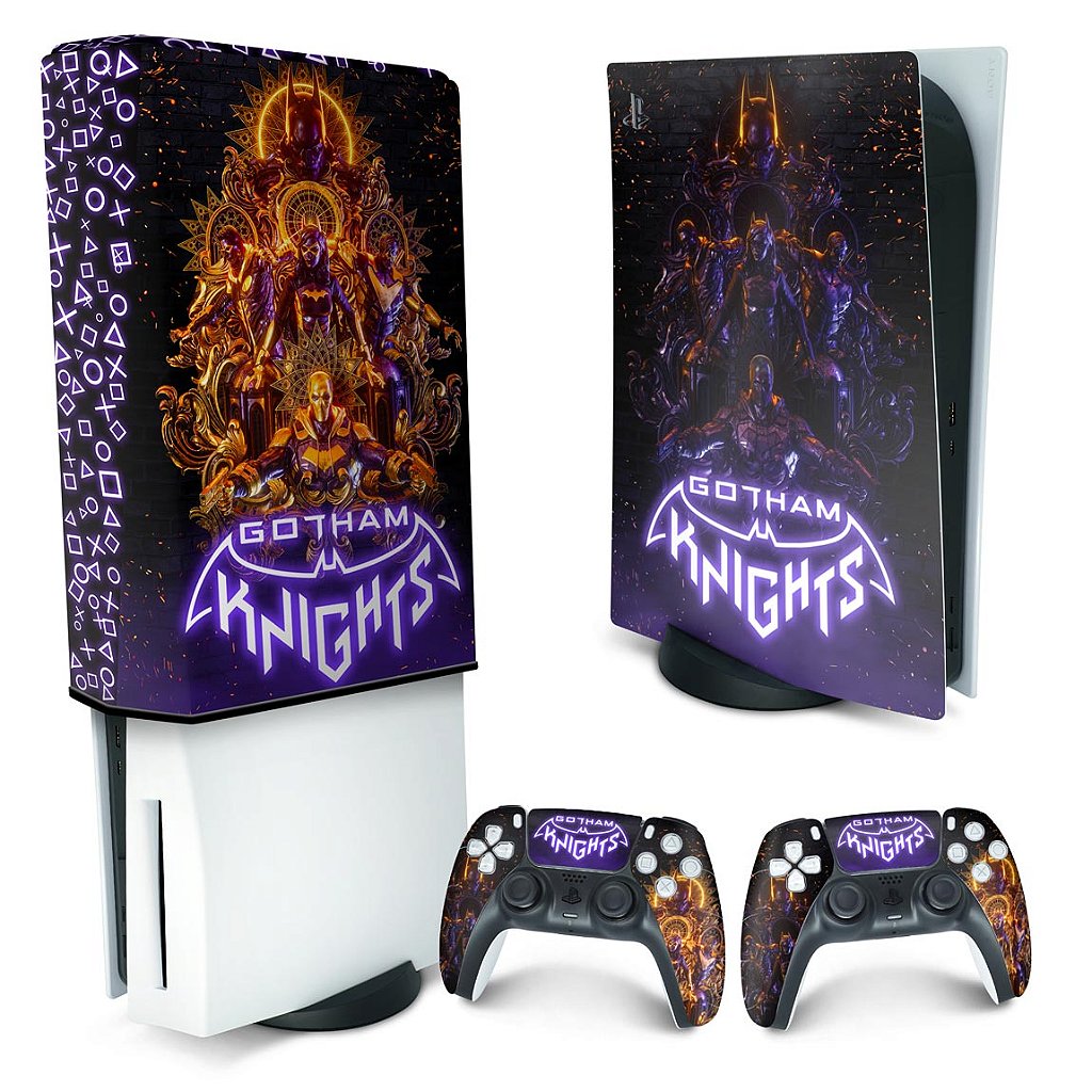 KIT Capa Anti Poeira e Skin Anti-Rage PS5 Fat Vertical - Gotham Knights - Pop Arte Skins