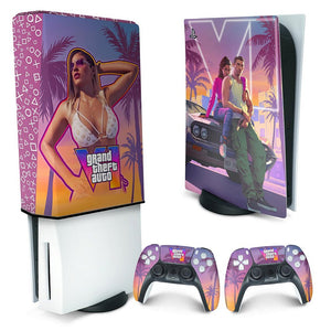 KIT Capa Anti Poeira e Skin Anti-Rage PS5 Fat Vertical - GTA 6 VI - Pop Arte Skins
