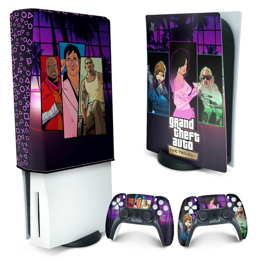 KIT Capa Anti Poeira e Skin Anti-Rage PS5 Fat Vertical - GTA The Trilogy