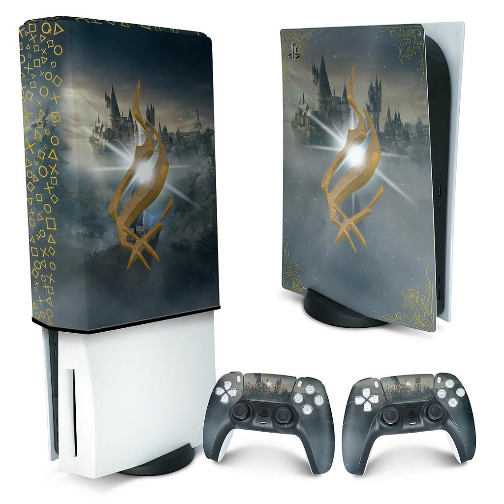 KIT Capa Anti Poeira e Skin Anti-Rage PS5 Fat Vertical - Hogwarts Legacy