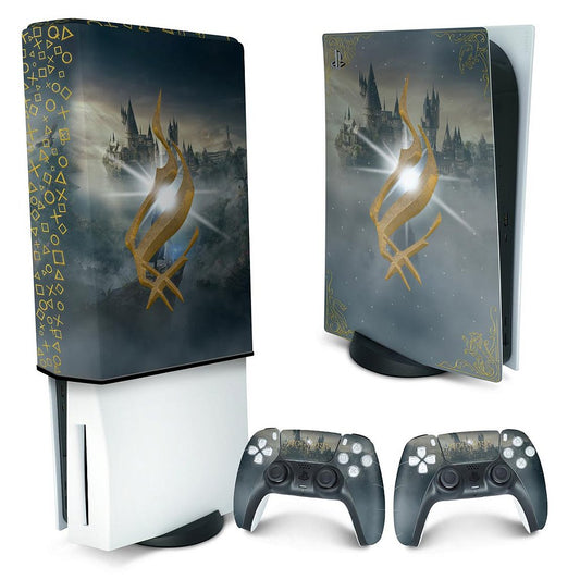 KIT Capa Anti Poeira e Skin Anti-Rage PS5 Fat Vertical - Hogwarts Legacy