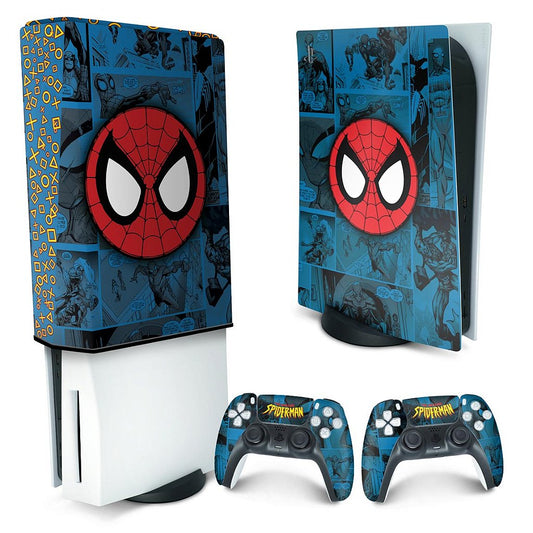 KIT Capa Anti Poeira e Skin Anti-Rage PS5 Fat Vertical - Homem-Aranha Spider-Man Comics
