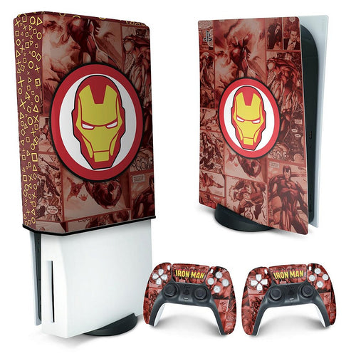 KIT Capa Anti Poeira e Skin Anti-Rage PS5 Fat Vertical - Homem De Ferro Comics