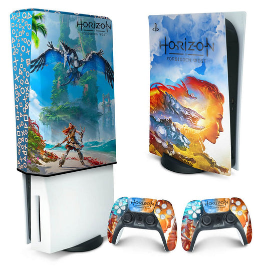 KIT Capa Anti Poeira e Skin Anti-Rage PS5 Fat Vertical - Horizon Forbidden West