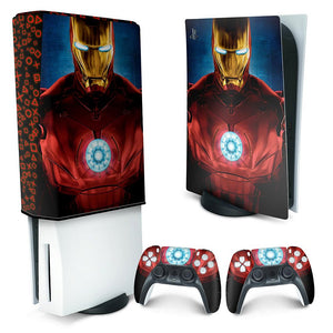 KIT Capa Anti Poeira e Skin Anti-Rage PS5 Fat Vertical - Iron Man Homem De Ferro - Pop Arte Skins