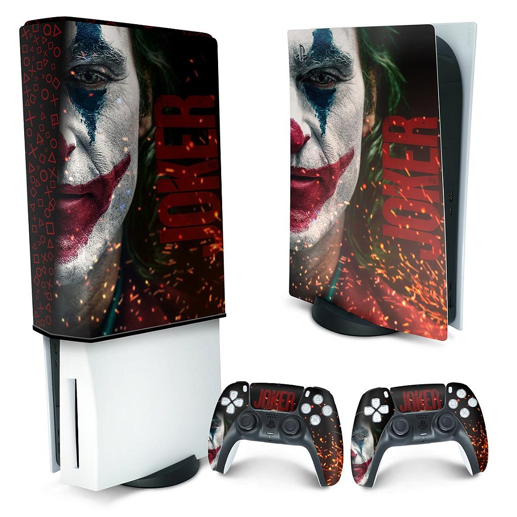 KIT Capa Anti Poeira e Skin Anti-Rage PS5 Fat Vertical - Joker Filme