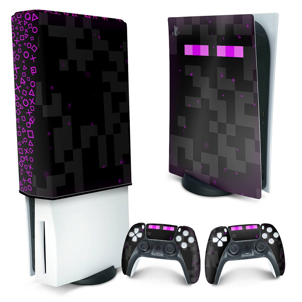 KIT Capa Anti Poeira e Skin Anti-Rage PS5 Fat Vertical - Minecraft Enderman