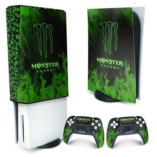 KIT Capa Anti Poeira e Skin Anti-Rage PS5 Fat Vertical - Monster Energy Drink