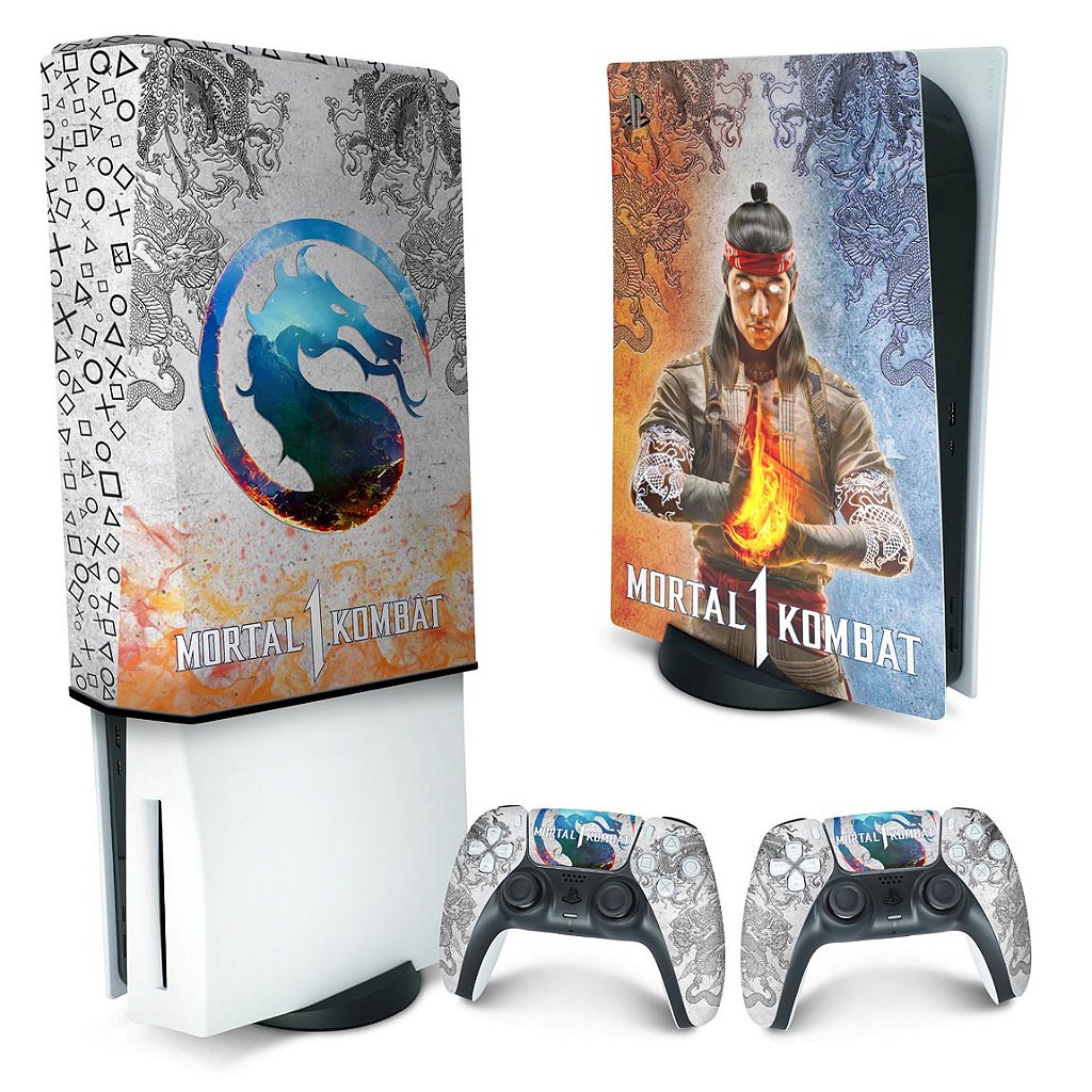 KIT Capa Anti Poeira e Skin Anti-Rage PS5 Fat Vertical - Mortal Kombat 1