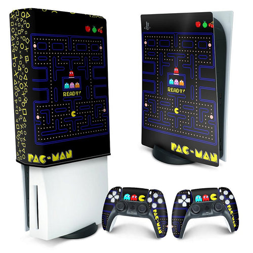 KIT Capa Anti Poeira e Skin Anti-Rage PS5 Fat Vertical - Pac Man