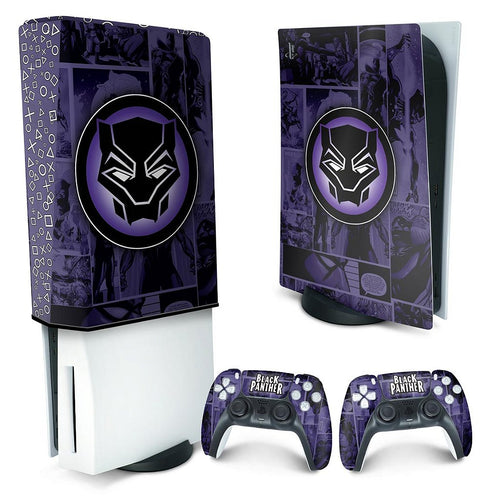 KIT Capa Anti Poeira e Skin Anti-Rage PS5 Fat Vertical - Pantera Negra Comics