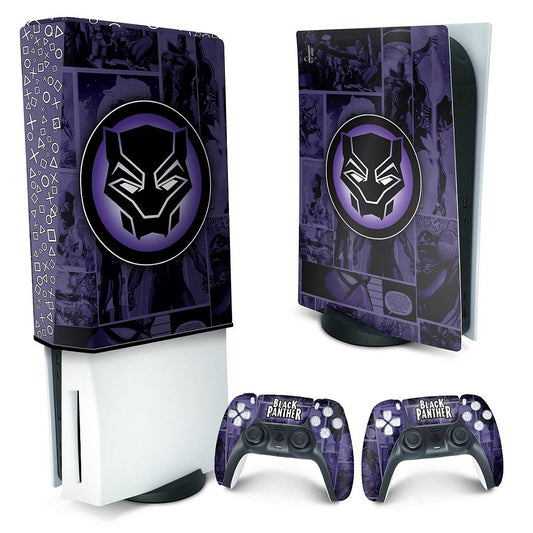 KIT Capa Anti Poeira e Skin Anti-Rage PS5 Fat Vertical - Pantera Negra Comics