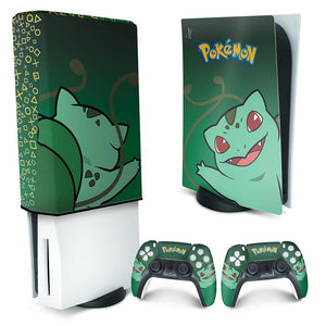 KIT Capa Anti Poeira e Skin Anti-Rage PS5 Fat Vertical - Pokemon Bulbasaur - Pop Arte Skins