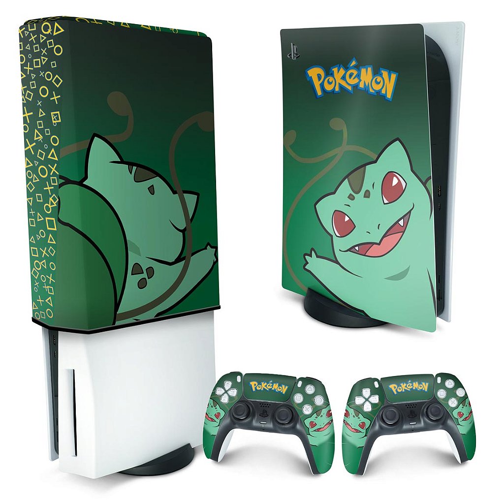 KIT Capa Anti Poeira e Skin Anti-Rage PS5 Fat Vertical - Pokemon Bulbasaur