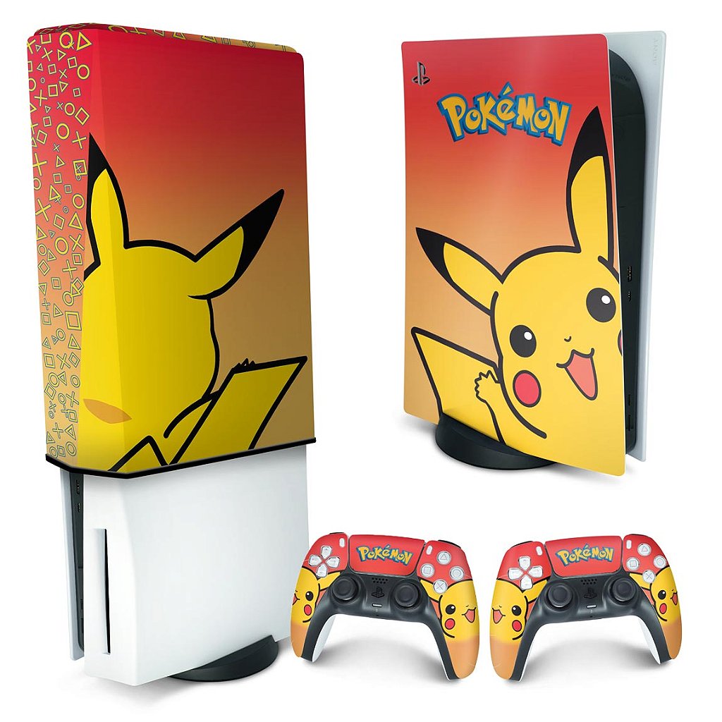 KIT Capa Anti Poeira e Skin Anti-Rage PS5 Fat Vertical - Pokemon Pikachu
