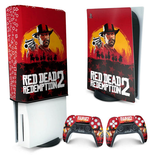 KIT Capa Anti Poeira e Skin Anti-Rage PS5 Fat Vertical - Red Dead Redemption 2