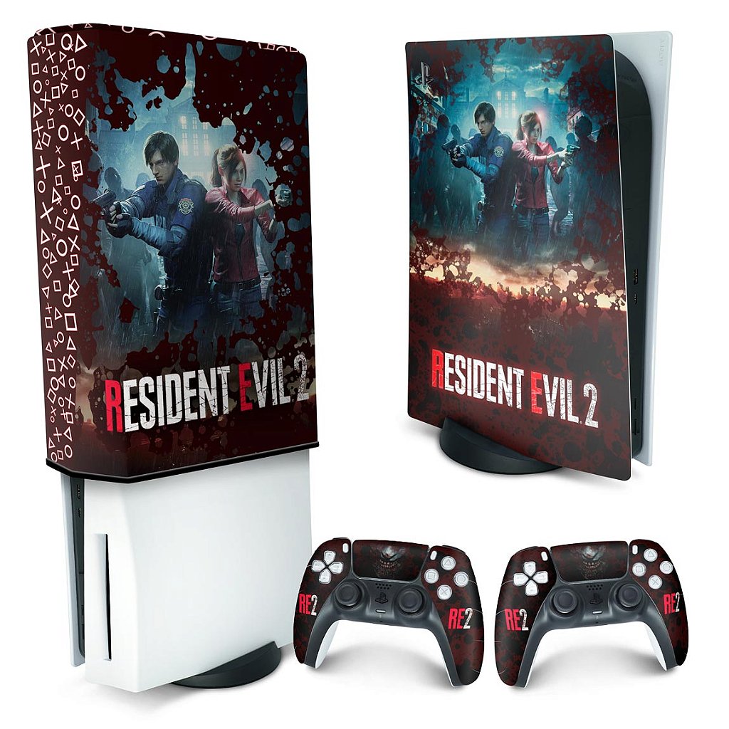 KIT Capa Anti Poeira e Skin Anti-Rage PS5 Fat Vertical - Resident Evil 2 Remake
