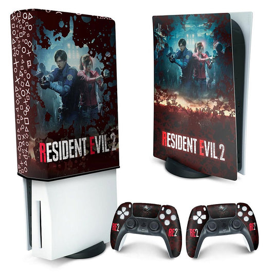 KIT Capa Anti Poeira e Skin Anti-Rage PS5 Fat Vertical - Resident Evil 2 Remake