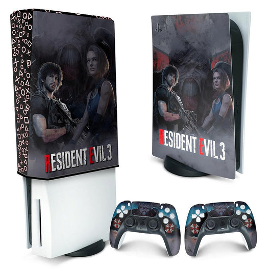 KIT Capa Anti Poeira e Skin Anti-Rage PS5 Fat Vertical - Resident Evil 3 Remake