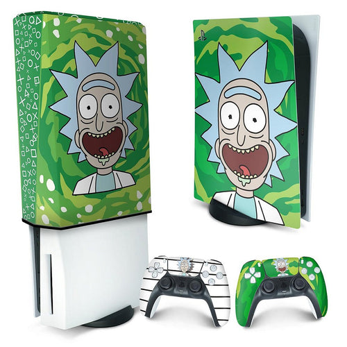 KIT Capa Anti Poeira e Skin Anti-Rage PS5 Fat Vertical - Rick And Morty