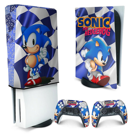 KIT Capa Anti Poeira e Skin Anti-Rage PS5 Fat Vertical - Sonic