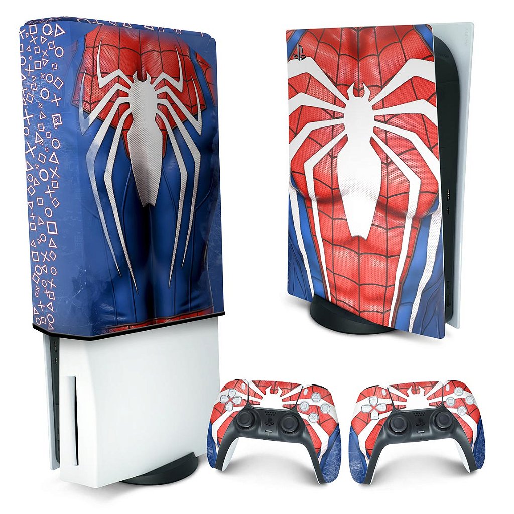 KIT Capa Anti Poeira e Skin Anti-Rage PS5 Fat Vertical - Spider-Man Homem Aranha 2
