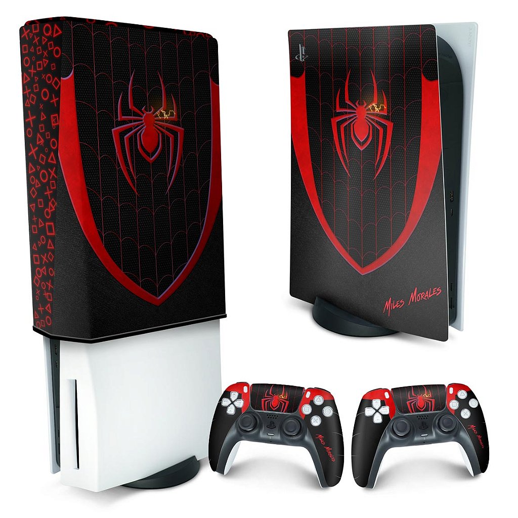 KIT Capa Anti Poeira e Skin Anti-Rage PS5 Fat Vertical - Spider-Man: Miles Morales