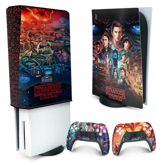 KIT Capa Anti Poeira e Skin Anti-Rage PS5 Fat Vertical - Stranger Things