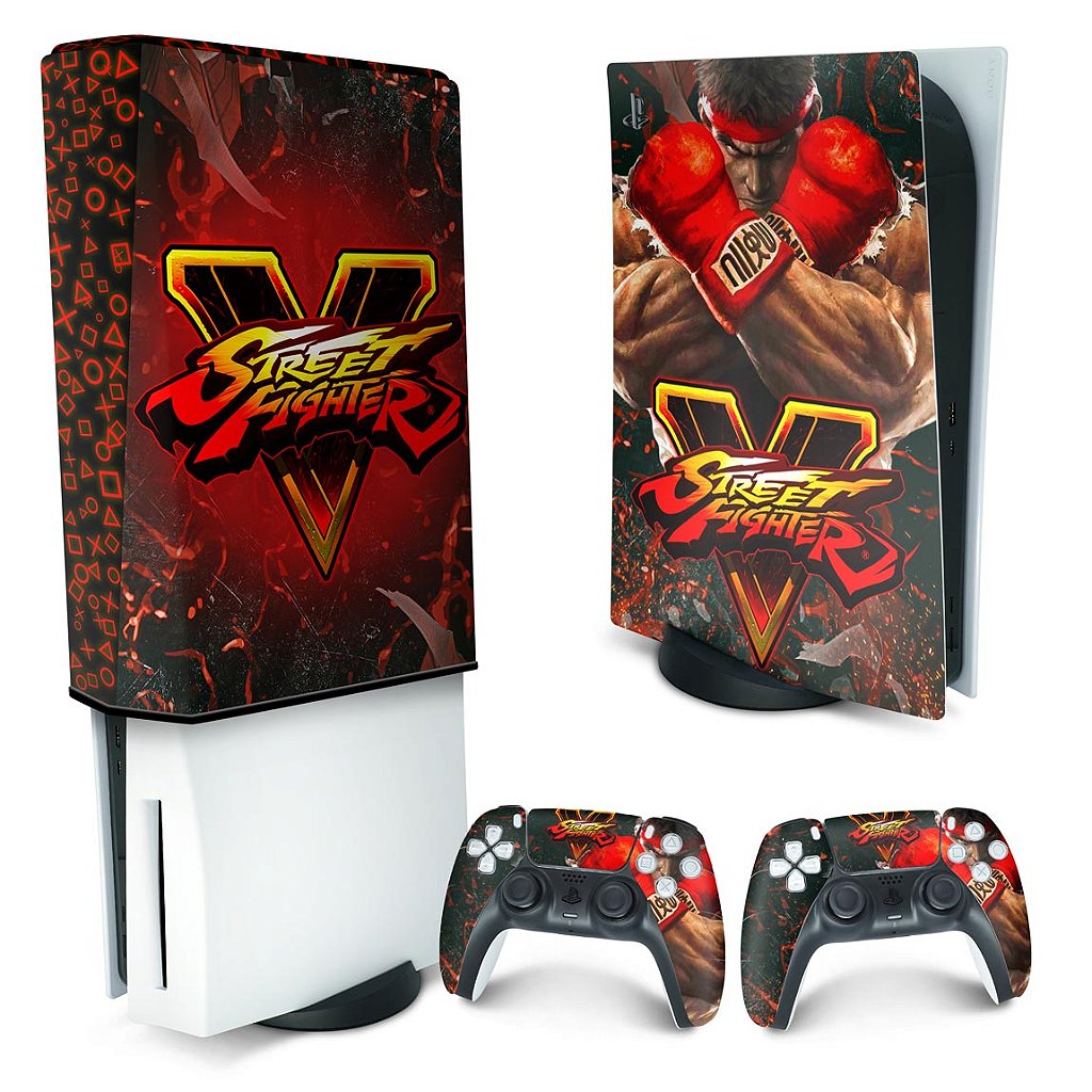 KIT Capa Anti Poeira e Skin Anti-Rage PS5 Fat Vertical - Street Fighter V