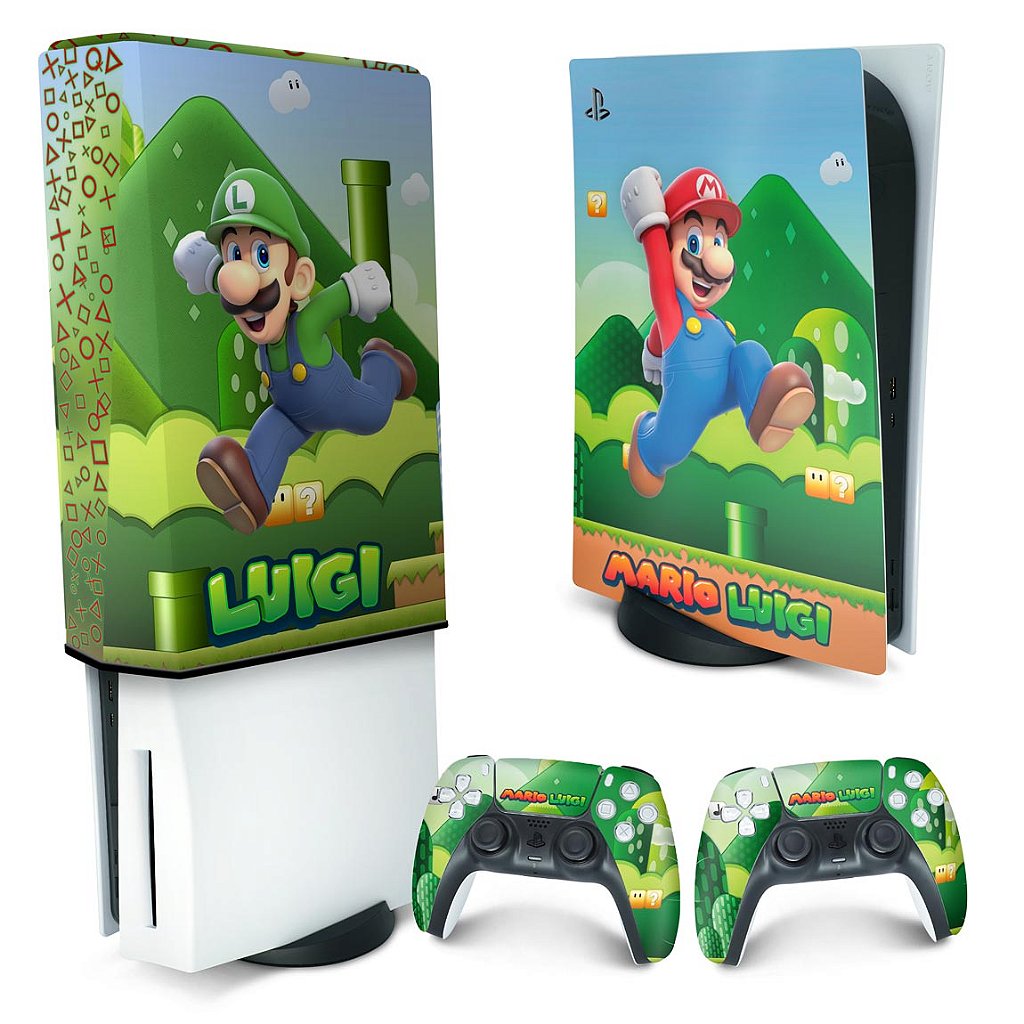 KIT Capa Anti Poeira e Skin Anti-Rage PS5 Fat Vertical - Super Mario