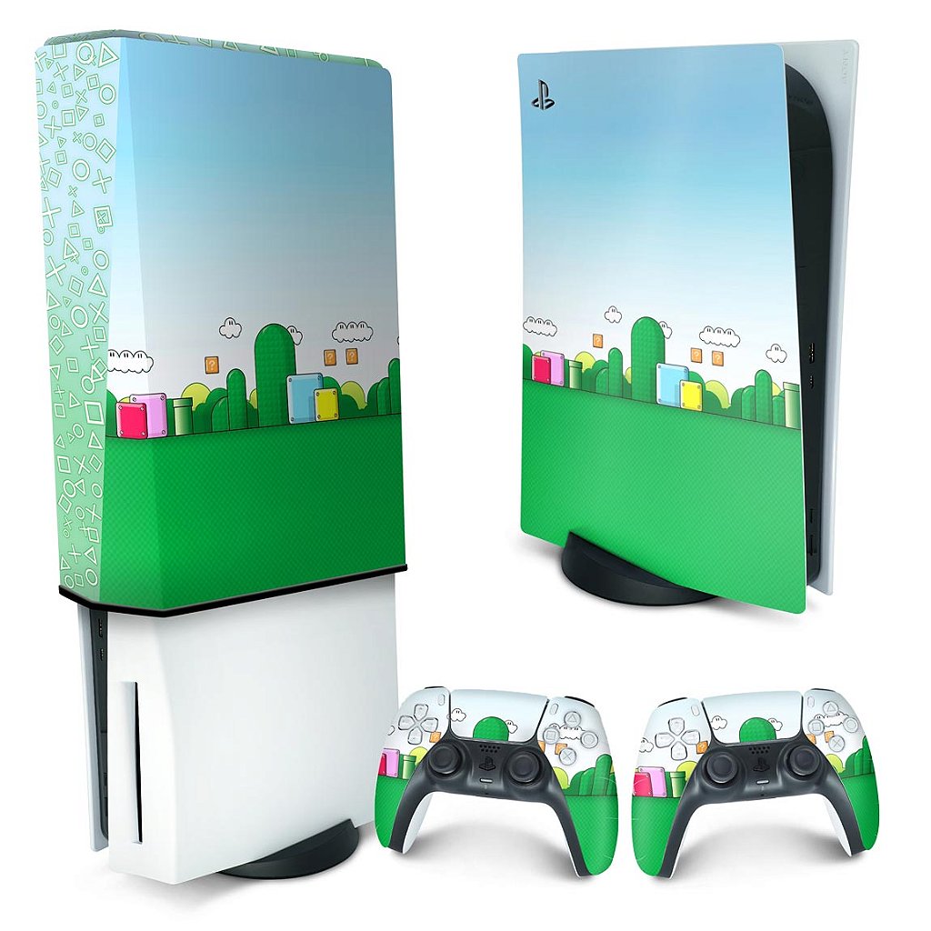 KIT Capa Anti Poeira e Skin Anti-Rage PS5 Fat Vertical - Super Mario Bros