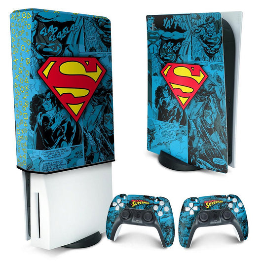 KIT Capa Anti Poeira e Skin Anti-Rage PS5 Fat Vertical - Superman Comics